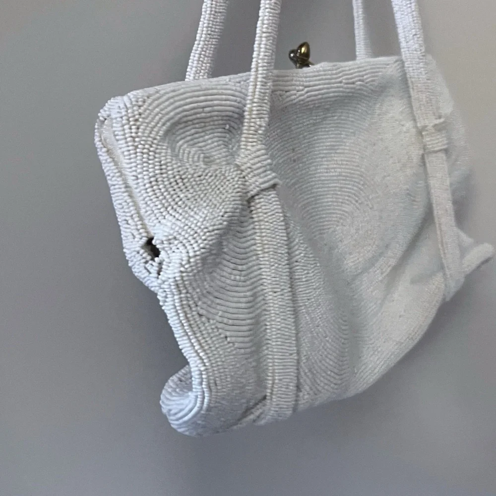 Vintage 1960's White Beaded Women's Bag Glam Statement Bag Party Victorian